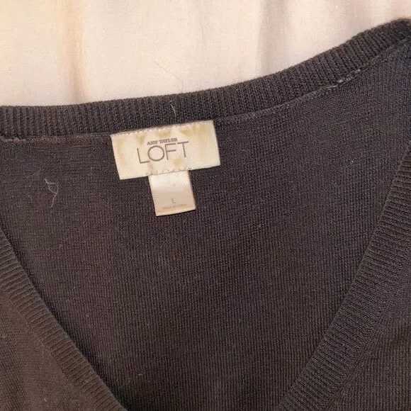 Ann Taylor Loft Black V Neck 34 Sleeve Pullover Sweater Size Large - Picture 4 of 6